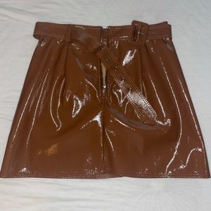 Brown faux leather mini skirt!